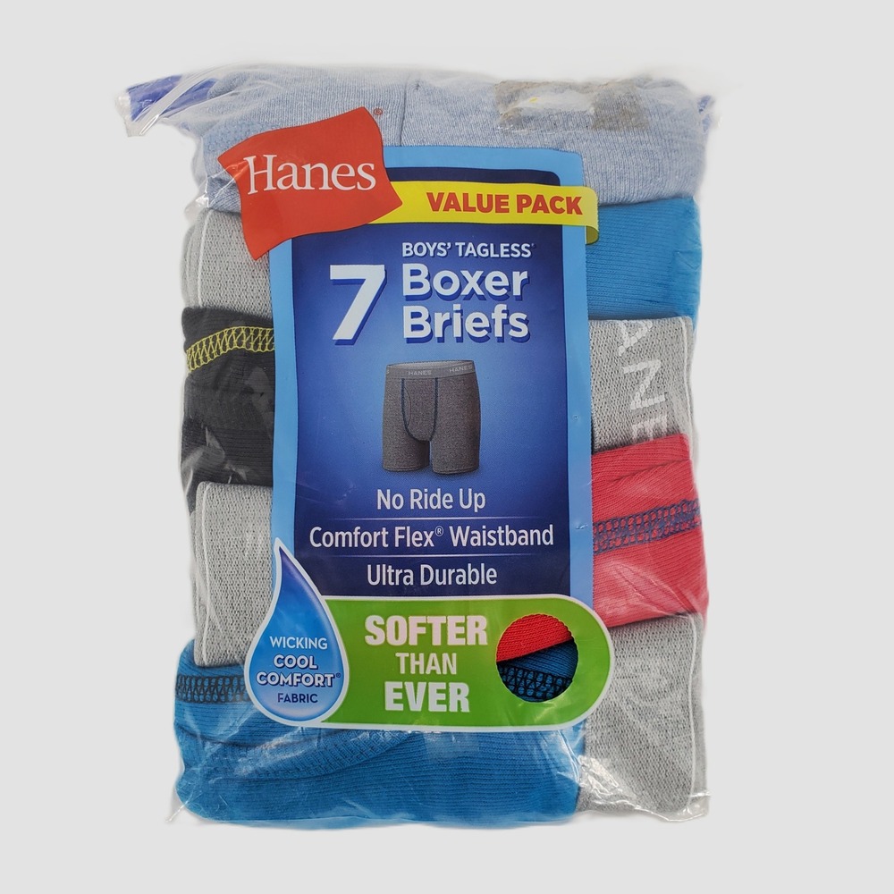 Hanes Boys Size Medium 7 Pack Tagless Boxer Briefs‎ Multicolor B749V7 New